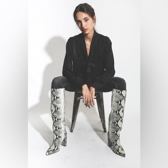 NWT $315 Anine Bing Black Delilah Silk Jacquard Blouse Top - Picture 1 of 7